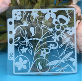 FLOWERS AND DRAGONFLIES MINI STENCIL 14 BY 13 CM